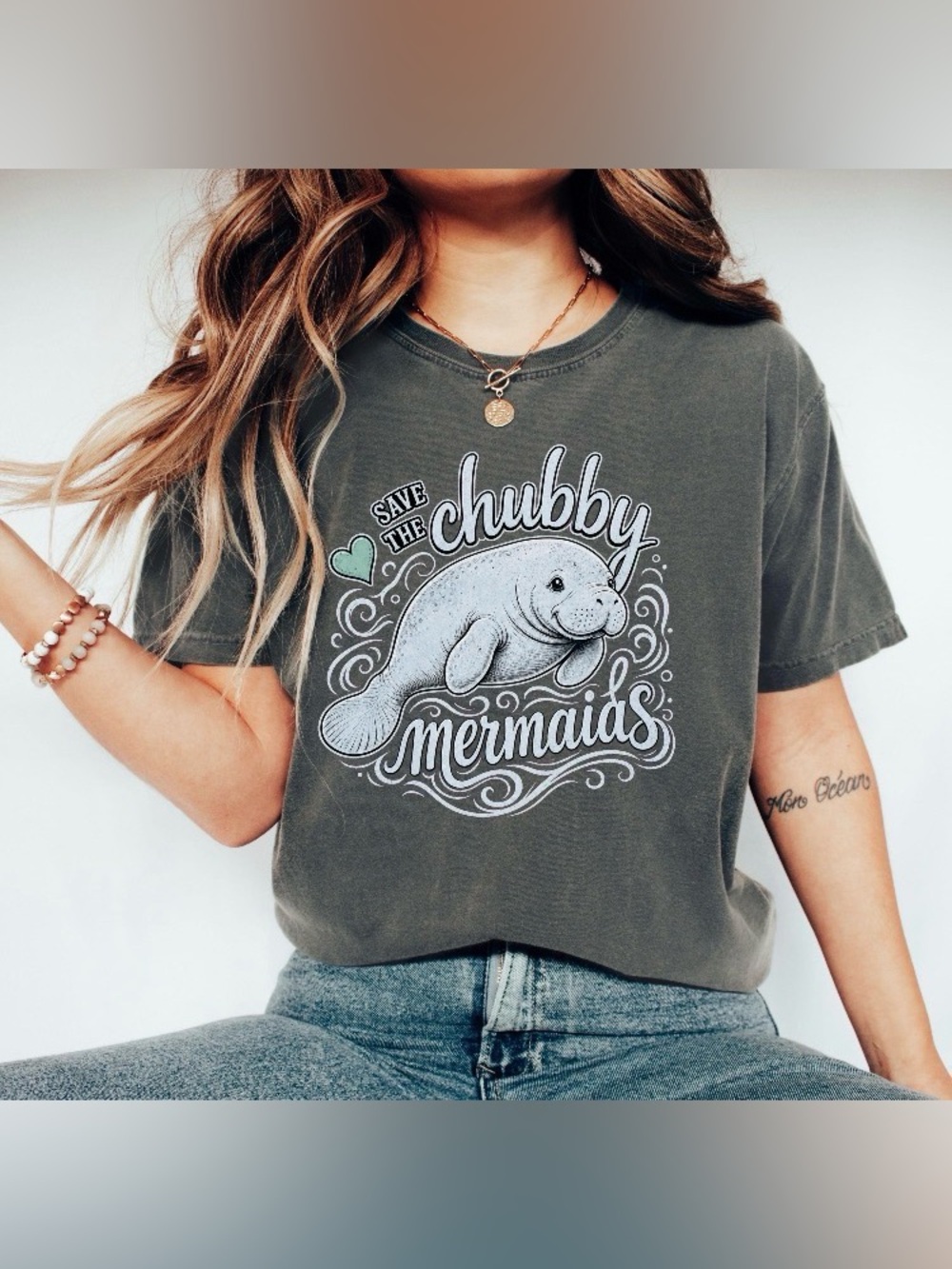 Save Chubby Mermaid Funny Manatee Animal Sea Cute T-Shirt